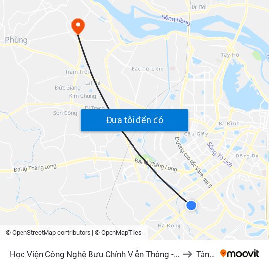Học Viện Công Nghệ Bưu Chính Viễn Thông - Trần Phú (Hà Đông) to Tân Hội map