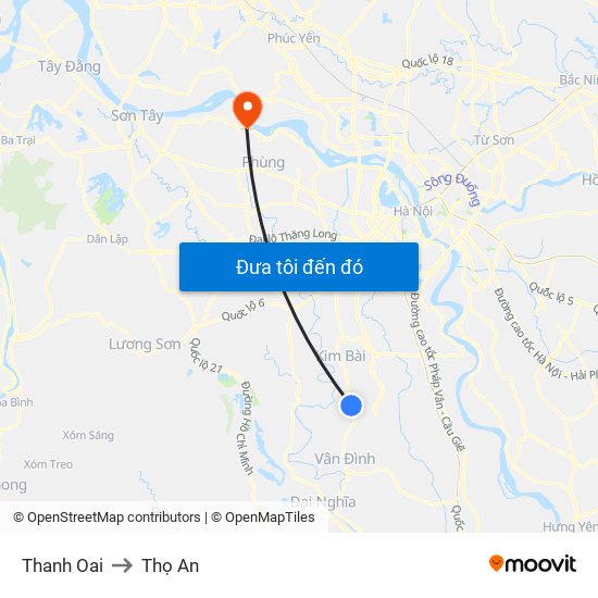 Thanh Oai to Thọ An map
