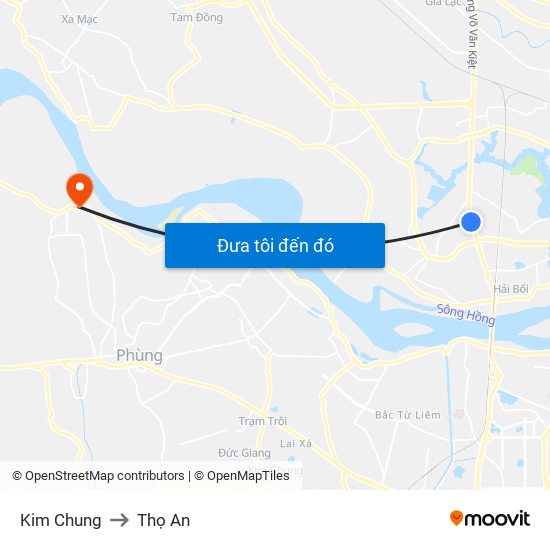 Kim Chung to Thọ An map