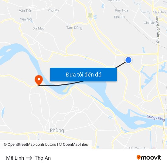 Mê Linh to Thọ An map