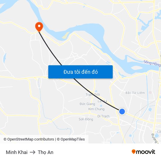 Minh Khai to Thọ An map