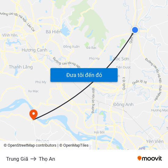 Trung Giã to Thọ An map