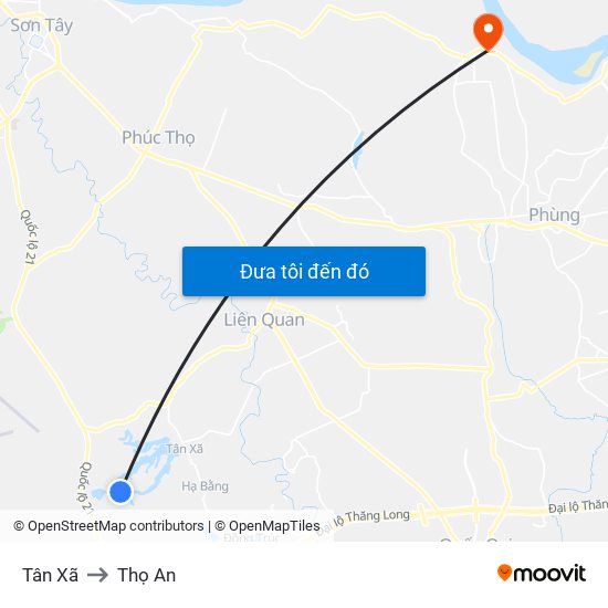 Tân Xã to Thọ An map