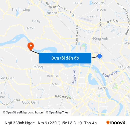 Ngã 3 Vĩnh Ngọc - Km 9+230 Quốc Lộ 3 to Thọ An map