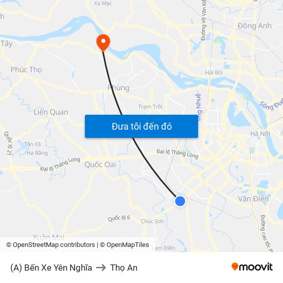 (A) Bến Xe Yên Nghĩa to Thọ An map