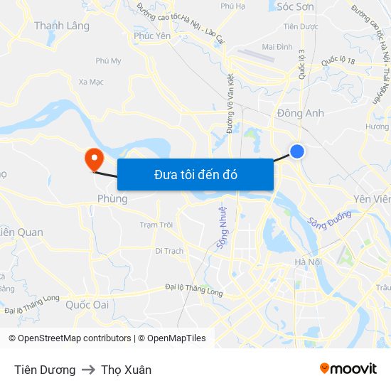 Tiên Dương to Thọ Xuân map