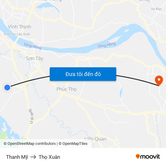 Thanh Mỹ to Thọ Xuân map