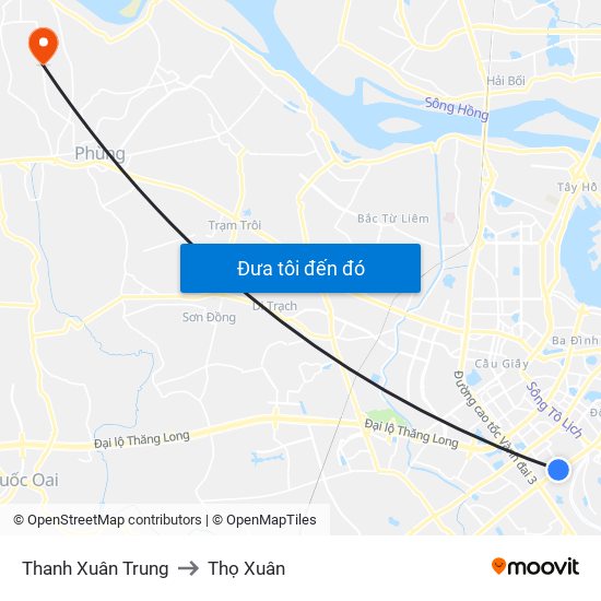 Thanh Xuân Trung to Thọ Xuân map