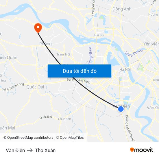 Văn Điển to Thọ Xuân map