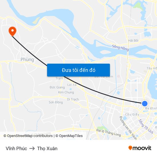 Vĩnh Phúc to Thọ Xuân map