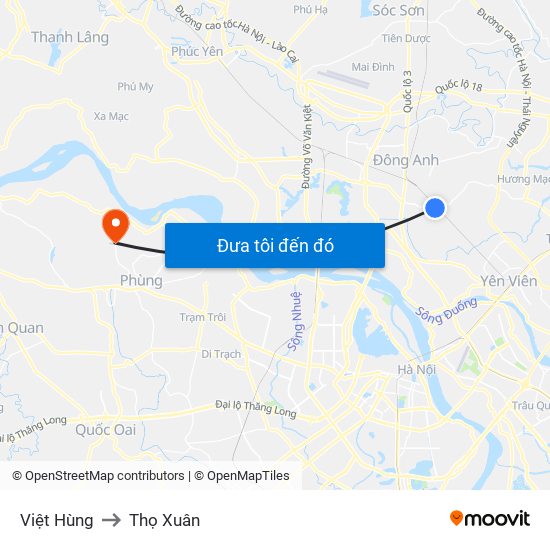 Việt Hùng to Thọ Xuân map