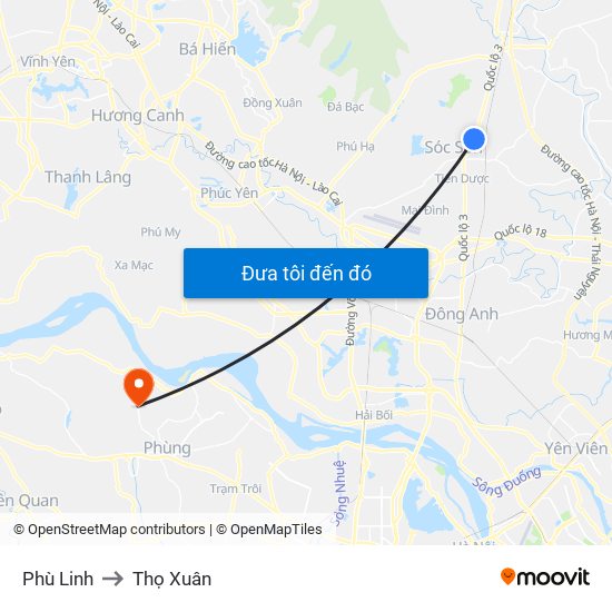Phù Linh to Thọ Xuân map