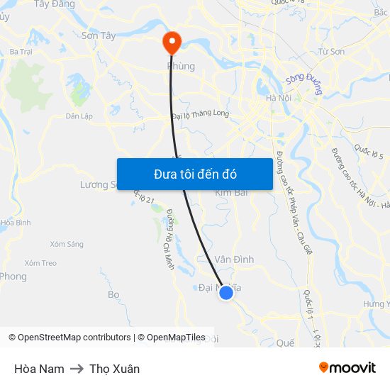 Hòa Nam to Thọ Xuân map