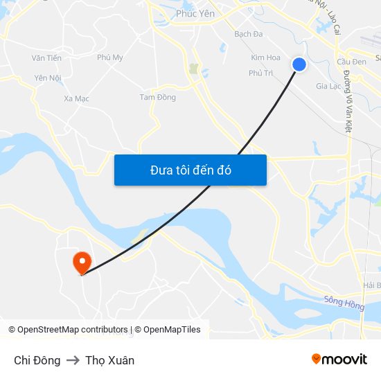 Chi Đông to Thọ Xuân map