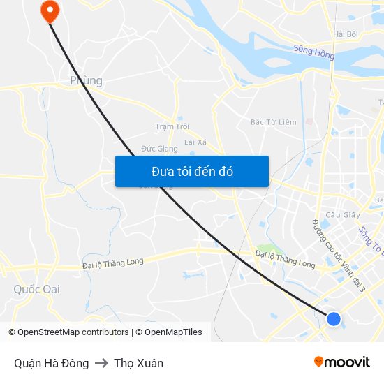 Quận Hà Đông to Thọ Xuân map