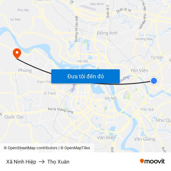 Xã Ninh Hiệp to Thọ Xuân map