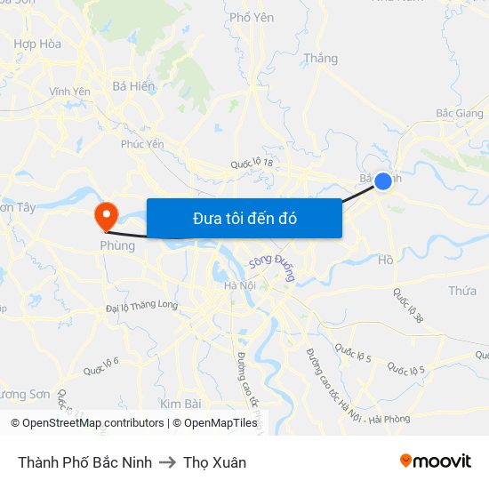 Thành Phố Bắc Ninh to Thọ Xuân map