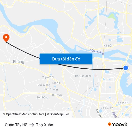 Quận Tây Hồ to Thọ Xuân map