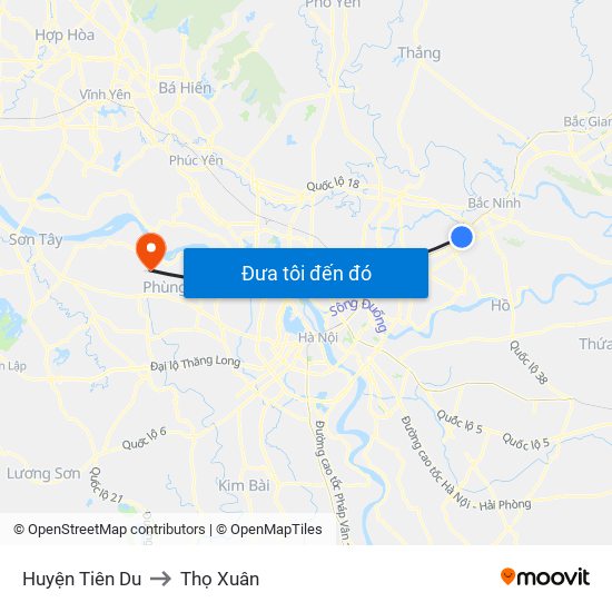 Huyện Tiên Du to Thọ Xuân map