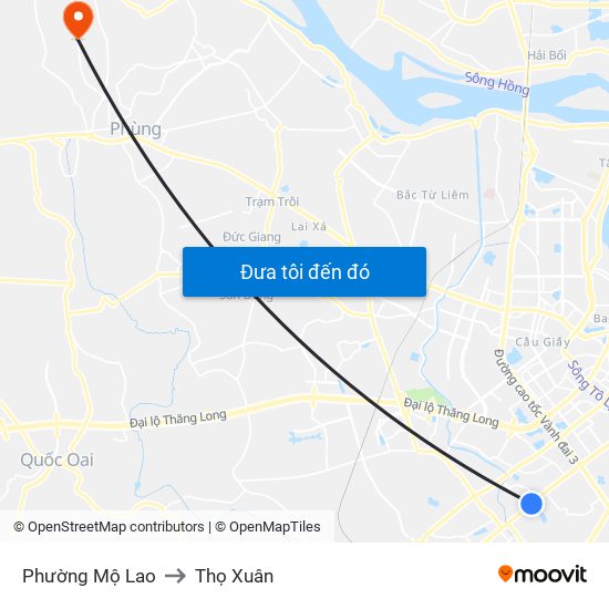 Phường Mộ Lao to Thọ Xuân map