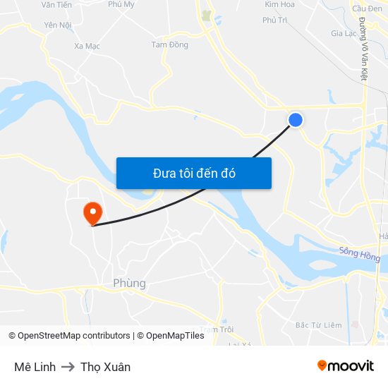 Mê Linh to Thọ Xuân map