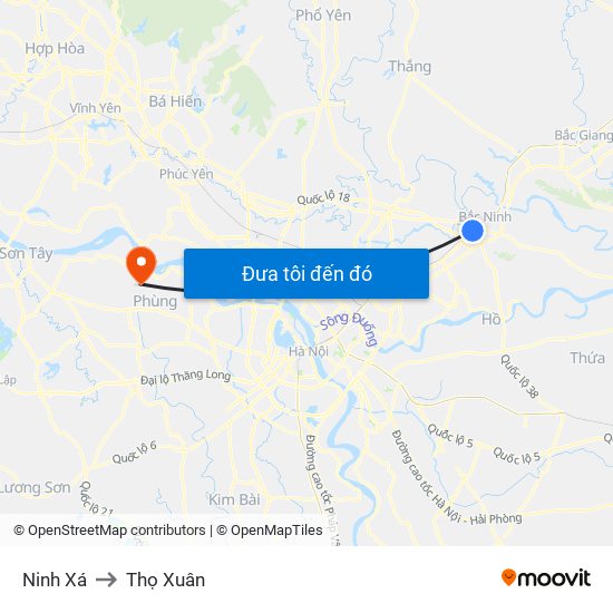 Ninh Xá to Thọ Xuân map