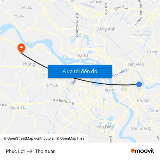 Phúc Lợi to Thọ Xuân map