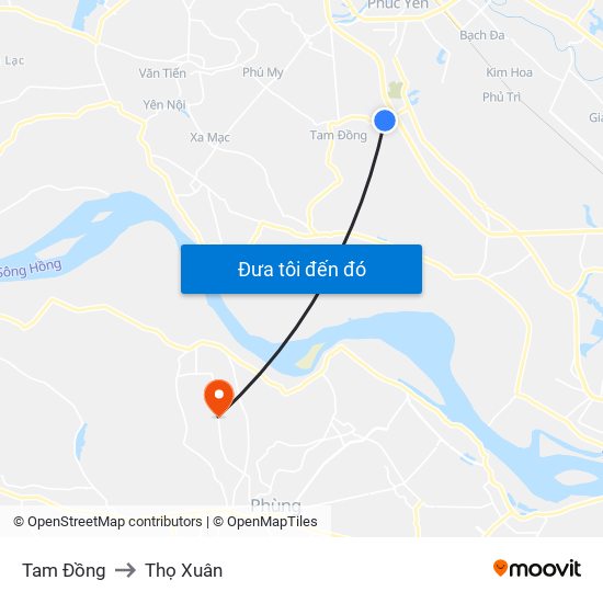 Tam Đồng to Thọ Xuân map