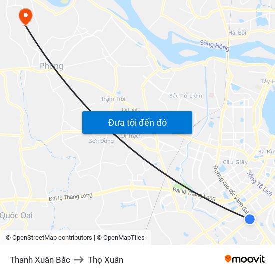 Thanh Xuân Bắc to Thọ Xuân map