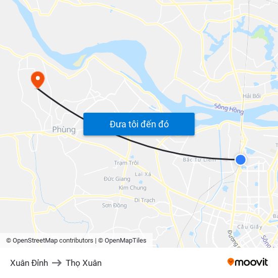 Xuân Đỉnh to Thọ Xuân map