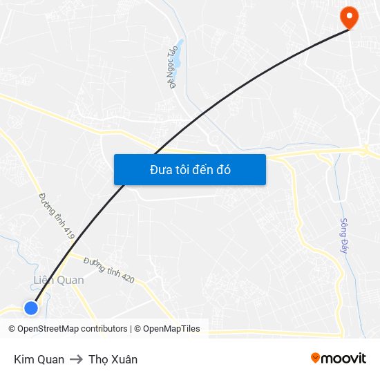 Kim Quan to Thọ Xuân map