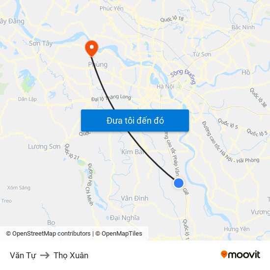 Văn Tự to Thọ Xuân map