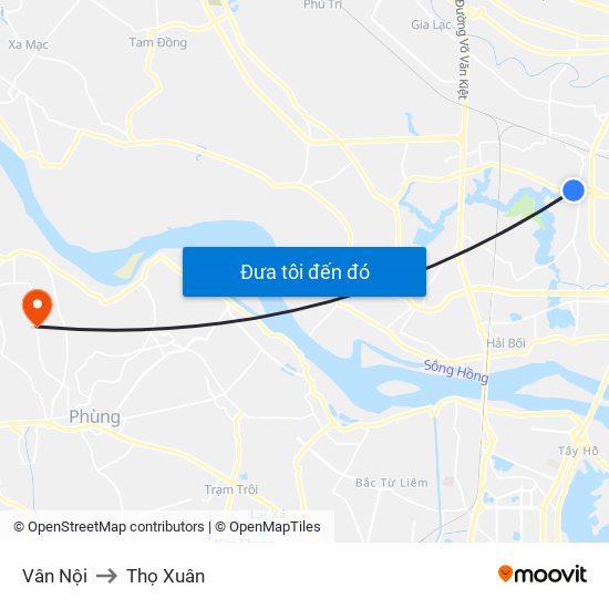 Vân Nội to Thọ Xuân map