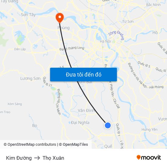 Kim Đường to Thọ Xuân map