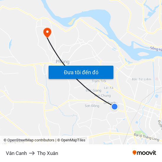 Vân Canh to Thọ Xuân map