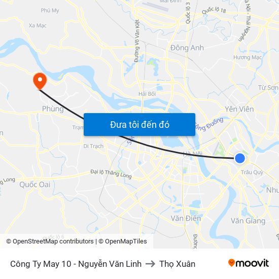 Công Ty May 10 - Nguyễn Văn Linh to Thọ Xuân map