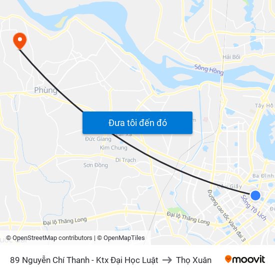 89 Nguyễn Chí Thanh - Ktx Đại Học Luật to Thọ Xuân map