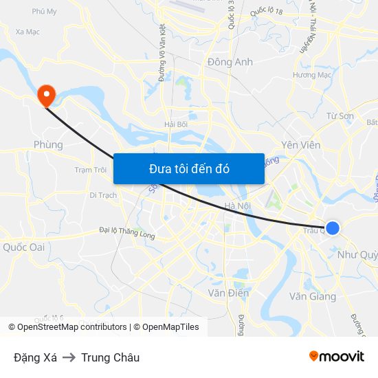 Đặng Xá to Trung Châu map