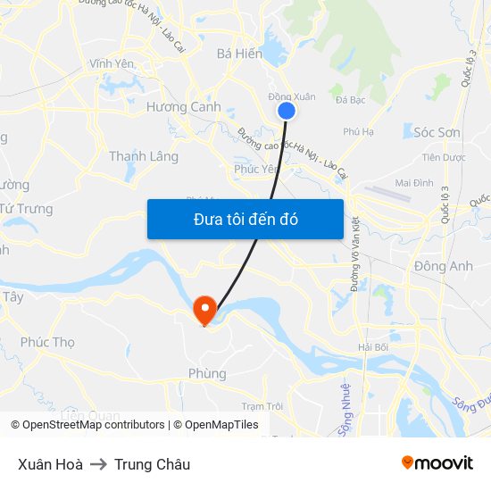 Xuân Hoà to Trung Châu map