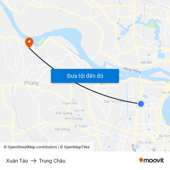 Xuân Tảo to Trung Châu map