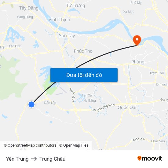 Yên Trung to Trung Châu map