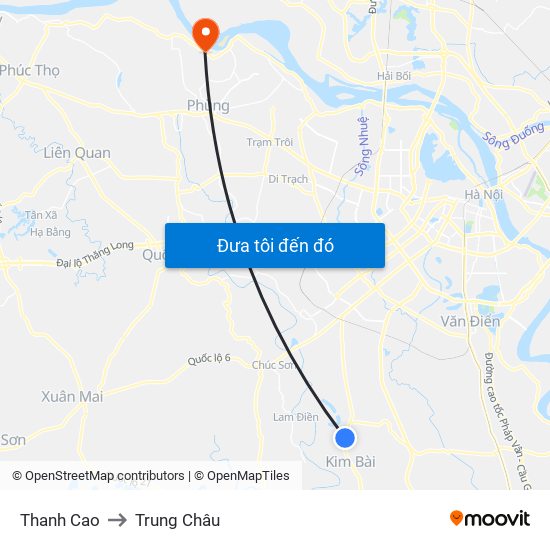 Thanh Cao to Trung Châu map