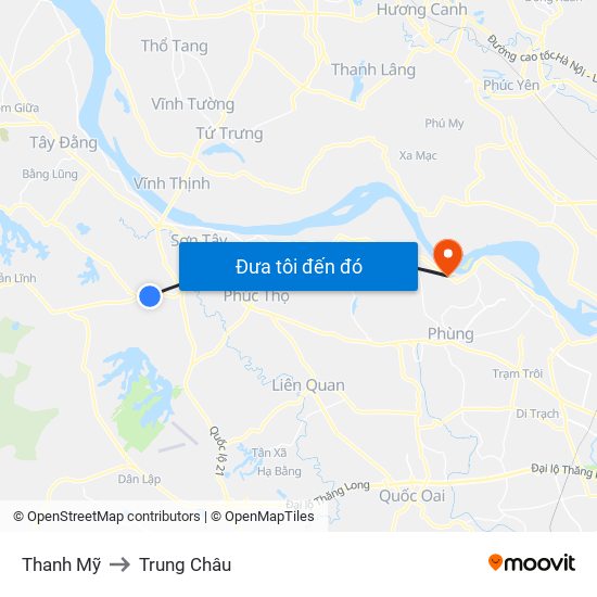 Thanh Mỹ to Trung Châu map