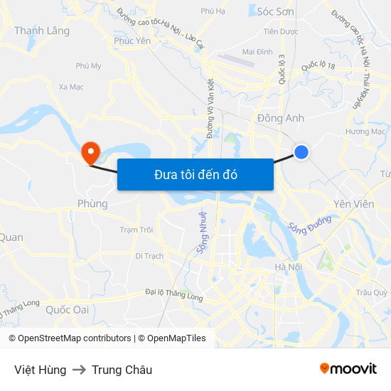 Việt Hùng to Trung Châu map