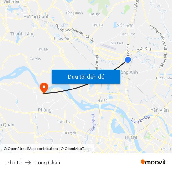 Phù Lỗ to Trung Châu map