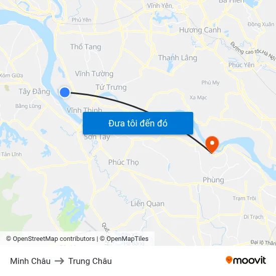 Minh Châu to Trung Châu map