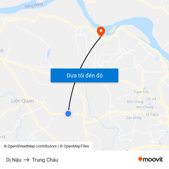 Dị Nậu to Trung Châu map