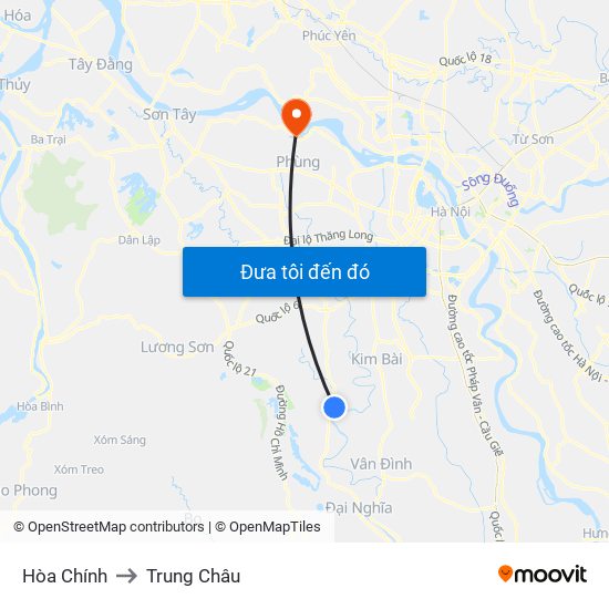 Hòa Chính to Trung Châu map