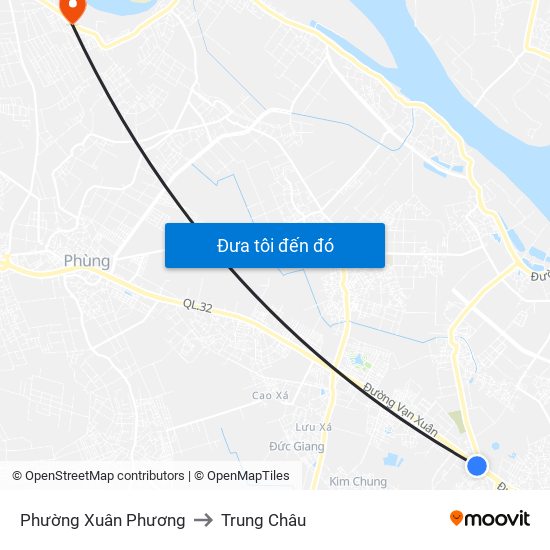 Phường Xuân Phương to Trung Châu map