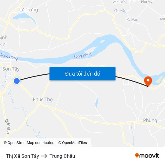Thị Xã Sơn Tây to Trung Châu map